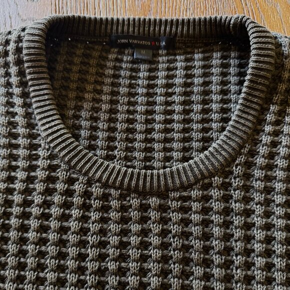 John Varvatos -Men’s Crewneck Sweater with leather patch detail on elbows - Picture 1 of 2